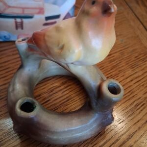 Ceramic Bird Ring Votive Candle Holder in Brown and Cream